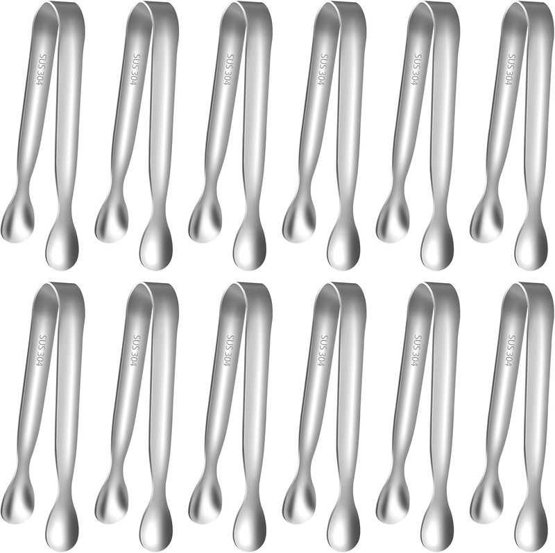 hotec 12-Pack Mini Sugar Tongs Stainless Steel Ice Tongs 4.3Inch Serving Tongs for Coffee Bar, Tea Party, Appetizers, Desserts, Buffet – Food-Grade & Dishwasher Safe - Image 1